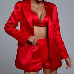 3 piece red satin blazer set